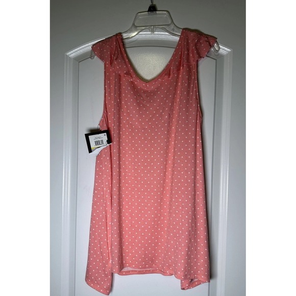 Ellen Tracy Women's Medium NWT Top Coral Polka Dot Sleeveless Ruffle Tank Summer - Picture 2 of 8